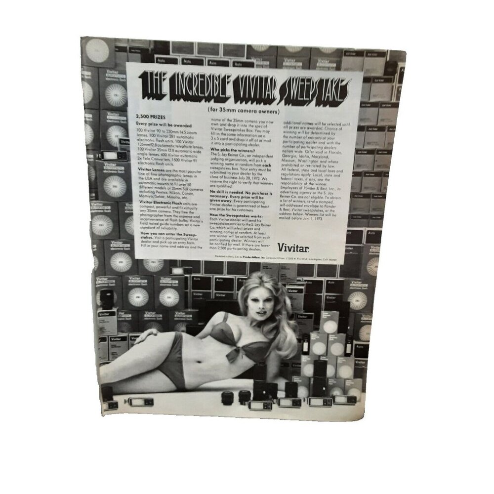 1972 Vivitar 35MM Camera Lenses Woman In Bikini Original Print Ad Vintage